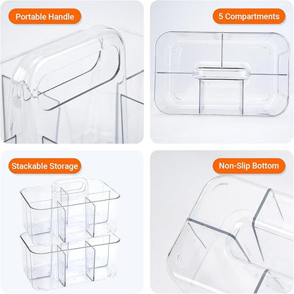 2 Pack Clear Caddy Organizer with Handle, Portable Art Supply Storage Organizers, Plastic Tote Holder for Shower, Dorm, Bathroom, Crafts, Makeup, Pencils, Office School Supplies