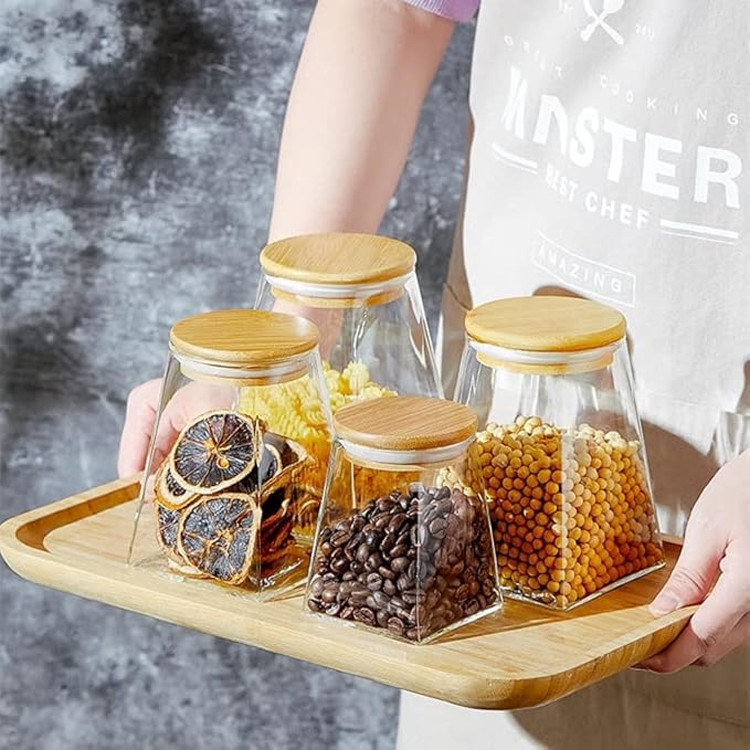 Glass Jars with Bamboo Lids, Candy Jar with Lid, Coffee jar for Counter, Cookie Jar with Airtight Lids, Clear Glass Jar for Candy, Tea, Coffee Bean, Sugar, Spices, Apothecary etc (19oz/550ml)