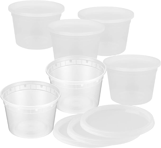 ProTakeOut 16oz [20 set] Heavy Duty Plastic Deli Container | BPA-Free Food Storage with Airtight Leak‑Proof Lids | Microwave, Freezer & Dishwasher Safe – Stackable, Bulk Reusable Soup & Meal Prep Tub