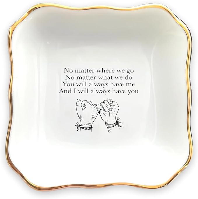 HatafaFurni Ceramic Ring Dish, White Jewelry Dish, Trinket Tray, Wedding & Vday Gift, No Matter Where We Go Lovers Day Gifts