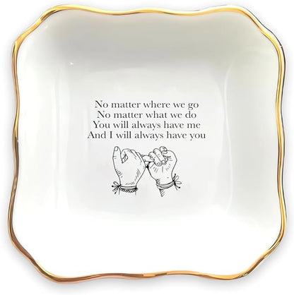 HatafaFurni Ceramic Ring Dish, White Jewelry Dish, Trinket Tray, Wedding & Vday Gift, No Matter Where We Go Lovers Day Gifts