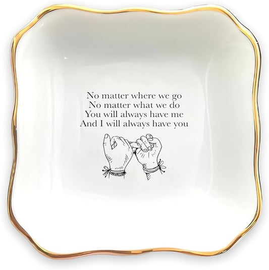 HatafaFurni Ceramic Ring Dish, White Jewelry Dish, Trinket Tray, Wedding & Vday Gift, No Matter Where We Go Lovers Day Gifts