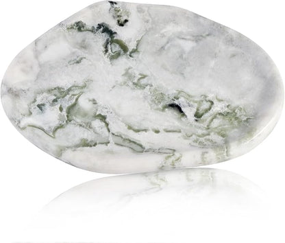BCS Marble Jewelry Tray Trinket Dish, Decorative Cloud Vanity Key Tray for Women, Perfume Ring Holder Dish for Ring Earring, Cute Jewelry Plate Bowl Aesthetic Room Decor, Bianco Palomino