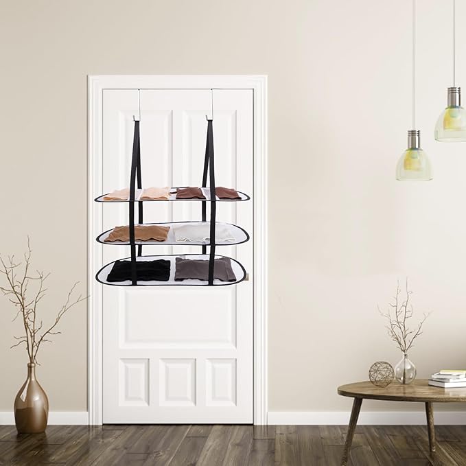 CINPIUK 2 Pcs 3-Tier Sweater Drying Rack Over The Door, Foldable Mesh Hanging Dryer Flat with Hooks, Large Breathable Laundry Drying Hanger, Clothes Lay Flat Dryer for Apartments Dorms Bathrooms
