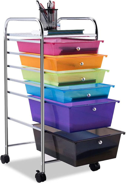 Happygrill 6-Drawer Organizer Cart Tools, Mobile Utility Storage Cart with Removable Drawers & Lockable Wheels, Rolling Storage Cart with Wheels for Home Office