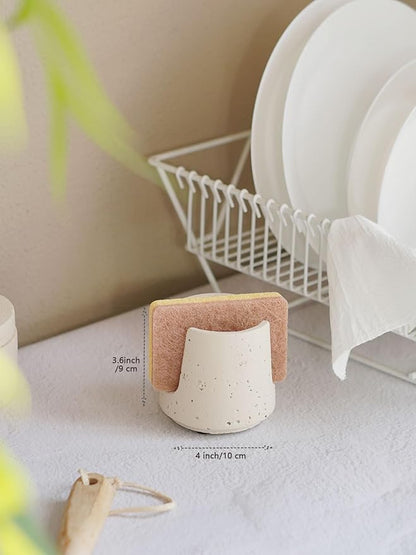 SDALI HOME Concrete Sponge Holder for Kitchen Sink Counter,Kitchen Dish Rack,Sponge Caddy for Sink Countertop Organizer and Elegant Decor,Waterproof/Heavy (Light Beige)