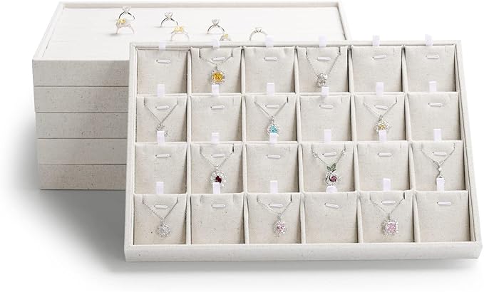 Oirlv Stockable 24 Grids Insert Jewelry Tray Pendant Earrings Storage Trays Showcase Display Organizer