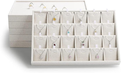 Oirlv Stockable 24 Grids Insert Jewelry Tray Pendant Earrings Storage Trays Showcase Display Organizer