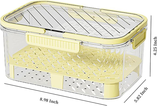 JINGYAN 1-Piece Yellow Plastic Food Storage Container | Refrigerator Storage Container | Stackable, Detachable Drain Rack Handheld, Snap Cap Transparent Fruit and Vegetable Container
