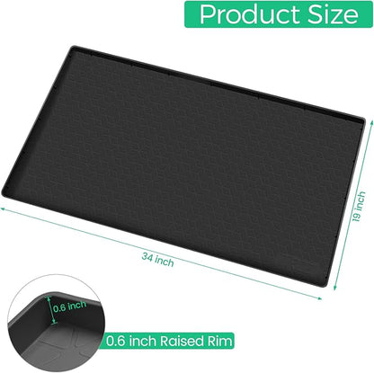 TRZZ Silicone Waterproof Under Sink Mat 34" x 19", Drip Tray and Cabinet Liner for Kitchen and Bathroom, Prevents Water Damage and Organizes Cabinets (Black)