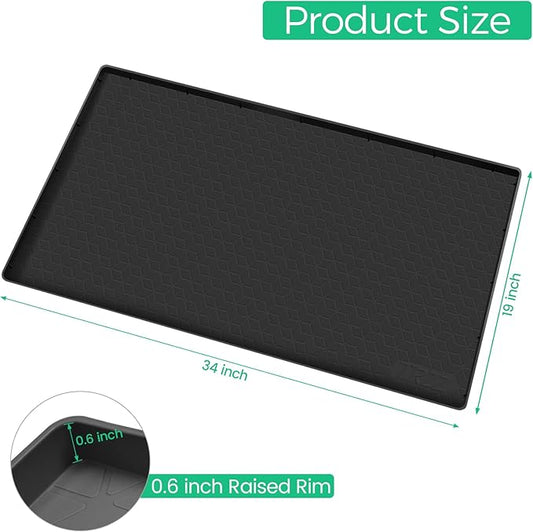 TRZZ Silicone Waterproof Under Sink Mat 34" x 19", Drip Tray and Cabinet Liner for Kitchen and Bathroom, Prevents Water Damage and Organizes Cabinets (Black)