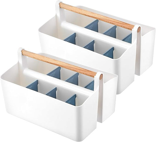 2Pcs Art Supply Organizers Caddy with Handle, Desk, Makeup Caddy and Tote (Blue)