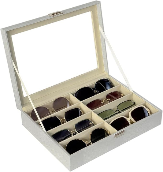 UnionPlus 8-Slots Sunglasses Case Organizer, Eyeglass Glasses Display Holder Collector, Multiple Sunglasses Storage Case, Croco White