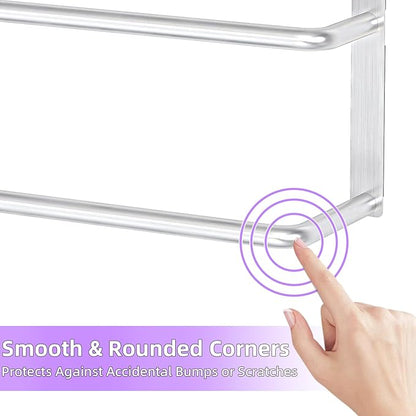 Over The Door Towel Rack, 304 Stainless Steel Towel Rack, 3 Tier Towel Bar for Hanging Towels, 16 Inch Over Door Towel Storage Holder for Bathroom, Brushed Silver