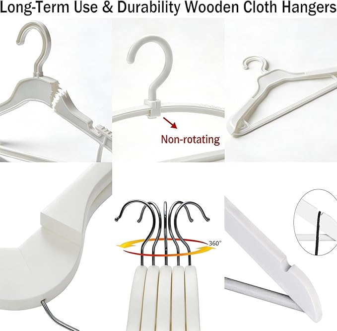 White Wooden Coat Hangers, Durability Wood Suit Hangers with Non Slip Pant Bar, Solid Wooden Clothes Hangers with Wide Shoulder Design for Shirts, Jackets, Dress, Pants, Sweaters, 30 Pack