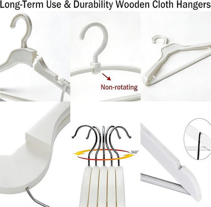 White Wooden Coat Hangers, Durability Wood Suit Hangers with Non Slip Pant Bar, Solid Wooden Clothes Hangers with Wide Shoulder Design for Shirts, Jackets, Dress, Pants, Sweaters, 30 Pack