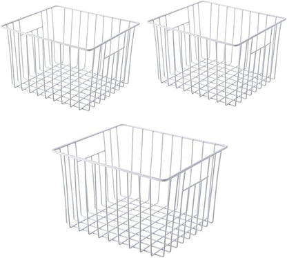 Freezer Wire Baskets Storage Organizer, Household Storage Metal Wire Bins for Kitchen, Pantry, Cabinet, Bathroom, Bedroom - Pearl White (3, 11in x 10in x 5.5in)