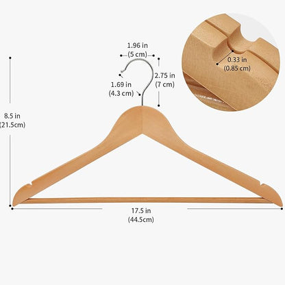 ABHENG 30 Pack Wooden Coat Hangers, 360° Swivel Hook, Suit Hangers with Anti-Slip Notches, Clothes Hangers for Jackets, Shirts, Dress, Natural UAWY0530N
