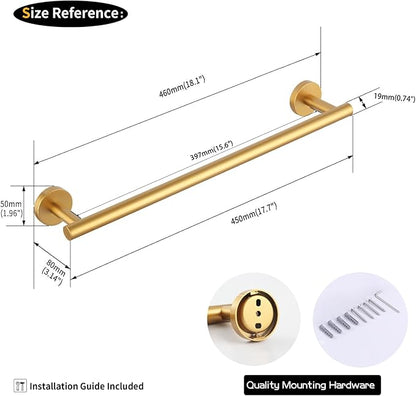 GERZWY 18-Inch Bathroom Towel Bar Gold Stainless Steel Modern Round Style Bath Towel Rack Wall Mount AG1101C45-BE
