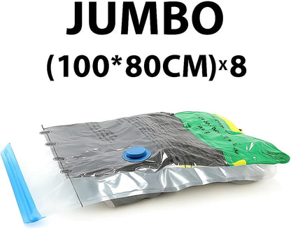LICOZYVE Vacuum Storage Bags for Travel and Home,8 Pack Vacuum Seal Bags for Clothing,(with Electric Pump and Hand Pump,Jumbo 80 * 100)