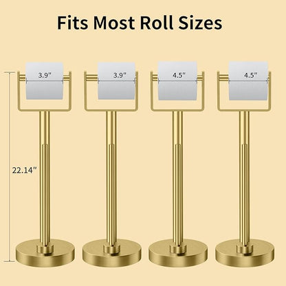 YUMORE Toilet Paper Holder Stand with Storage, Bathroom Weighted Base Floor Toilet Paper Roll Holder Free Standing for 3 Rolls, Gold