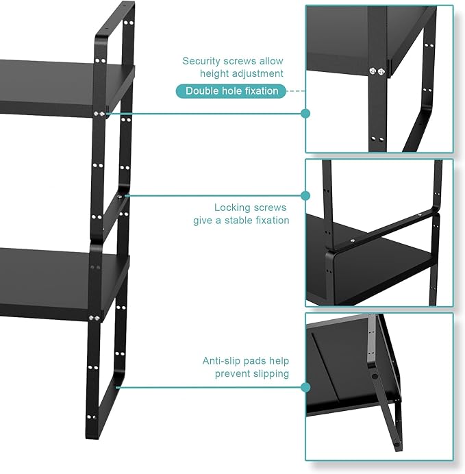 WEJIPP Cabinet Organizer Shelf Expandable,Pantry Organizer Stackable Shelves,Kitchen Counter Under Sink Storage Shelf for Kitchen,Countertop,Cupboard,Inside Cabinet,10.24" D,Black,2 Packs