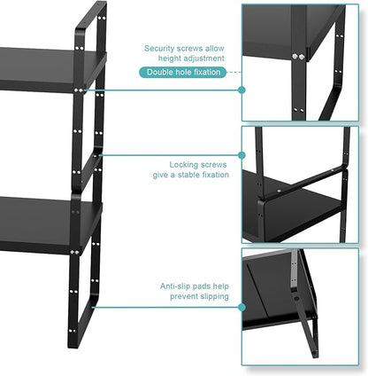 WEJIPP Cabinet Organizer Shelf Expandable,Pantry Organizer Stackable Shelves,Kitchen Counter Under Sink Storage Shelf for Kitchen,Countertop,Cupboard,Inside Cabinet,10.24" D,Black,2 Packs