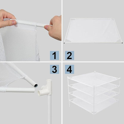 Sweater Drying Rack, 4-Layer Clothes Drying Rack Flat Mesh Drying Rack Clothing Stackable Laundry Drying Rack for Sweaters Socks Toys Indoor&Outdoor Use