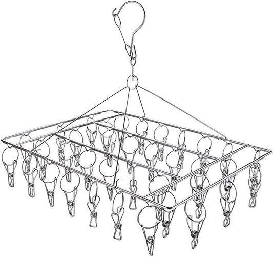Clothes Sock Drying Rack with 36 Clips, Stainless Steel Underwear Dryer Swivel Laundry Hanger with Windproof Hook for Hanging Towels Bras Gloves Baby Clothes Indoor Outdoor