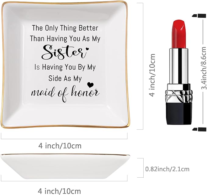 Piudee Bridesmaid Gifts Maid of Honor Proposal Gift Jewelry Dish Trinket Ring Tray - The Only Thing Better ... As My Maid of Honor, Wedding Day Party Gifts for Matron of Honor from Bride