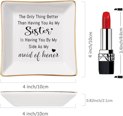 Piudee Bridesmaid Gifts Maid of Honor Proposal Gift Jewelry Dish Trinket Ring Tray - The Only Thing Better ... As My Maid of Honor, Wedding Day Party Gifts for Matron of Honor from Bride