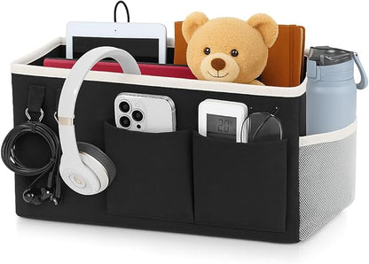 ADVANCELLPRO Bedside Caddy Organizer Hanging Storage Bag with Pockets for Books, Magazines, Phone, Tablet & Water Bottle – Bedside Storage for Dorm, Bunk Beds, Hospital Beds & Cribs, Black