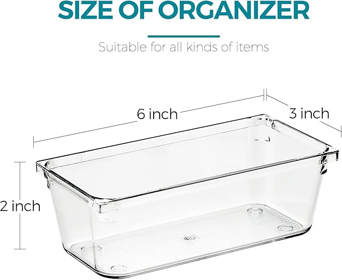Ravinte Decor 8 Pack Drawer Organizer - 3" X 6" Clear Acrylic Storage Bins with Non-Slip Pads, Versatile Desk Tray for Makeup, Jewelry, Kitchen, Bathroom, and Office Organization
