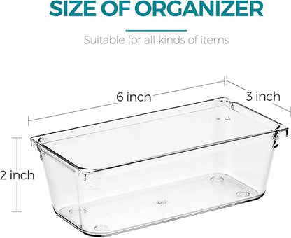 Ravinte Decor 8 Pack Drawer Organizer - 3" X 6" Clear Acrylic Storage Bins with Non-Slip Pads, Versatile Desk Tray for Makeup, Jewelry, Kitchen, Bathroom, and Office Organization