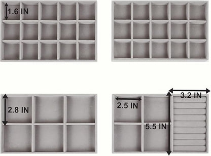 Set of 4 Stackable Jewelry Trays Organizer, Velvet Earring Organizer, Jewelry Organizer Showcase Display Drawer Organizer Storage, Earring Holder Necklace Bracelet Ring Accessary Organizers (Gray)