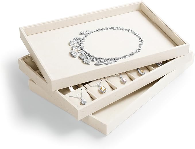 Oirlv Stackable 12 Girds Jewelry Trays Jewelry Storage Tray Showcase Display Organizer(13.8" X 1.4"X 9.4")