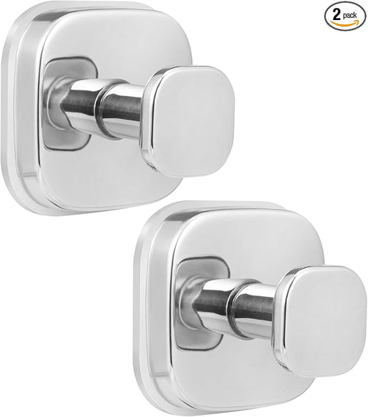warlve Suction Cup Hooks for Shower - Reusable No-Drill Mounting - Hooks for Towels, Robes & Loofah on Metal, Glass, Mirrors, Tile & Smooth Non-Porous Surfaces (2, Chrome Polished)