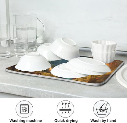 Beautiful Fairyland Road to Forest Big Mushroom Microfiber Dish Drying Kitchen Countertop Table Protector Multipurpose Counter Rack Sink Drainer Pad (16" x 18")