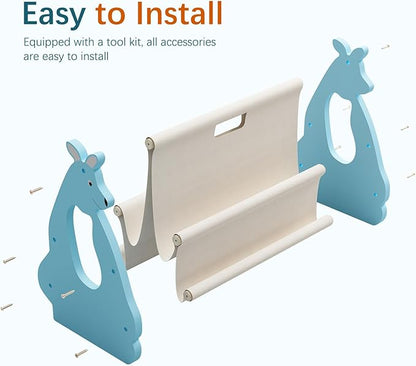 Double Sided Kids Bookshelf – 2 Tier Portable Toddler Bookshelf, Book Shelf for Kids Rooms & Playroom, Cute Kangaroo Design Wooden Montessori Baby Bookshelf,Toddler Book Display Shelves,Blue