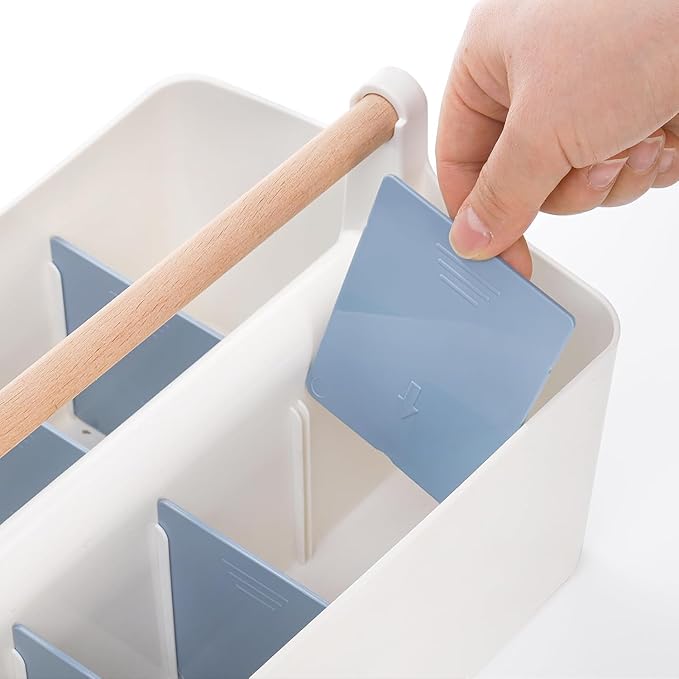 Frcctre 2 Pack Plastic Portable Organizer Caddy Tote with Handle, Stackable 8 Slots Storage Organizer Bin with Adjustable Dividers for Home Bathroom Classroom Art Crafts Storage Supplies
