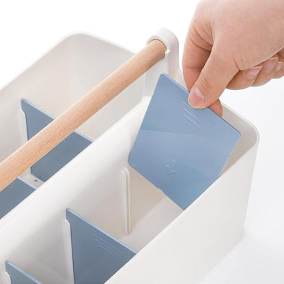 Frcctre 2 Pack Plastic Portable Organizer Caddy Tote with Handle, Stackable 8 Slots Storage Organizer Bin with Adjustable Dividers for Home Bathroom Classroom Art Crafts Storage Supplies