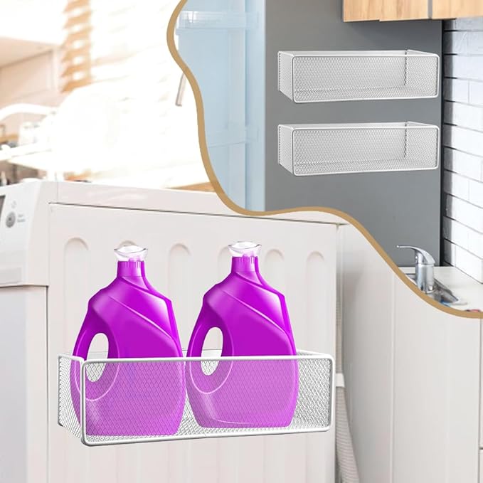 Magnetic Shelf for Washing Machine, Magnetic Basket Organizer, Magnetic- Storage Bin Box Container for Fridge, Magnetic- Basket Organizer for Laundry Kitchen (Large, White)
