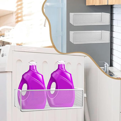 Magnetic Shelf for Washing Machine, Magnetic Basket Organizer, Magnetic- Storage Bin Box Container for Fridge, Magnetic- Basket Organizer for Laundry Kitchen (Large, White)
