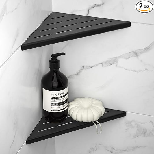 Bernkot 8'' Corner Shower Shelf 2PCS, 304 Stainless Steel Bathroom Shelves for Tiled Wall, Grout in Shelf Rack (8'', Black)