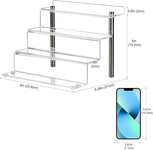 LileZbox 9 x 6 in Acrylic Display Risers Shelf for Pops Figures, 4 Tier Perfume Organizer Stand, Dessert Shelves for Party, Clear Display stand for Decoration and Organizer