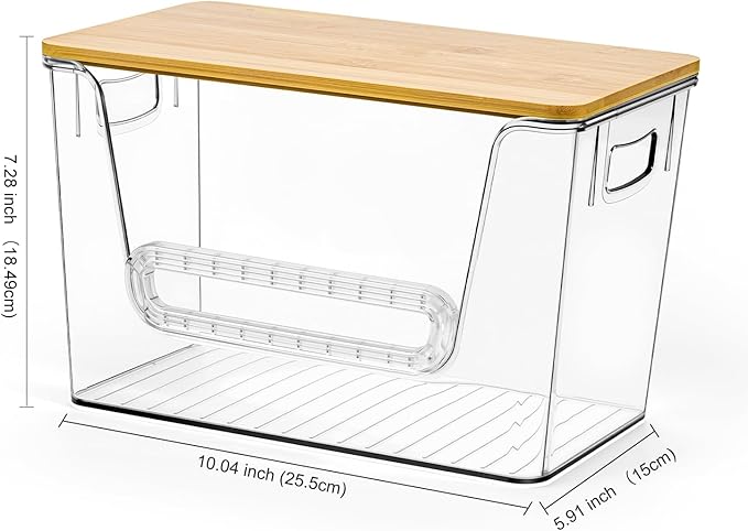 Wetheny 2-Pack Trash Bag Holder, Clear Acrylic Trash Bag Dispenser with Bamboo Lid, Extra-Large Garbage Bag Dispenser Holder Under-Sink Organizer for Kitchen, Cabinet, Pantry & Laundry Room