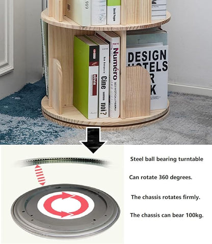 Heehee Wooden Rotating Bookshelf 360 Display Floor Standing Bookcase Storage Rack for Kids&Adults Multi-Functional Bookshelf Organizer (2-Tier)