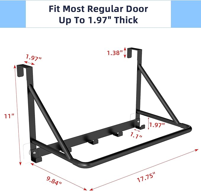 CHJgroup Over The Door Clothes Hanger, Metal Clothes Rack for Door with 5 Hooks, Over The Door Hanger for Bathroom, Laundry, Bedroom, Washroom, Fits Door Up to 1.97", Matte Black