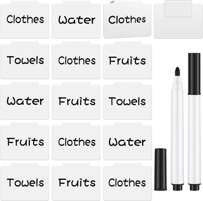 18 Pcs White Basket Labels Clip on Removable Hanging Label Holder with Chalk Markers for Storage Bin Basket Box Kitchen Pantry