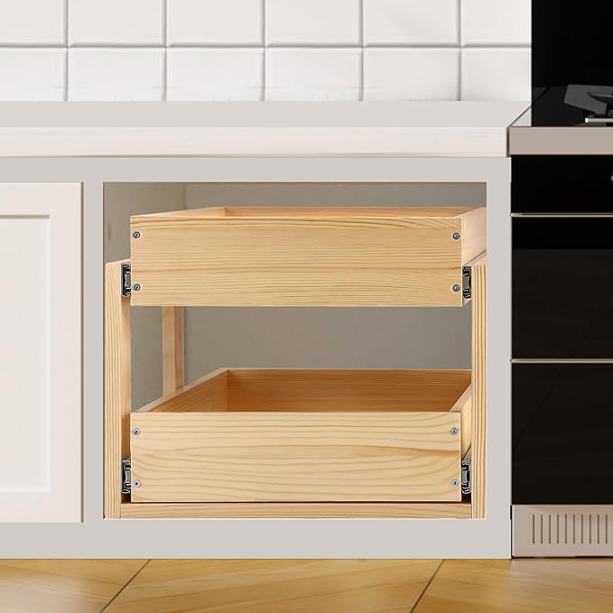 Pull Out Cabinet Organizer 20''W×21''D×16''H Soft Close Slide Out Wood Drawer Shelves for Kitchen, Finished, Bottom Assembly(Cabniet Require Opening >20.5'', Depth>21.5'', Height>16.5'')